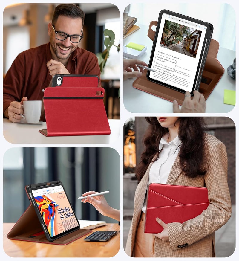 DTTO for iPad A16 Case, iPad 11th / 10th Generation Case (2025/2022), 360 Degree Rotating Premium Leather Folio Stand Cover with Pencil Holder, Red - Image 5